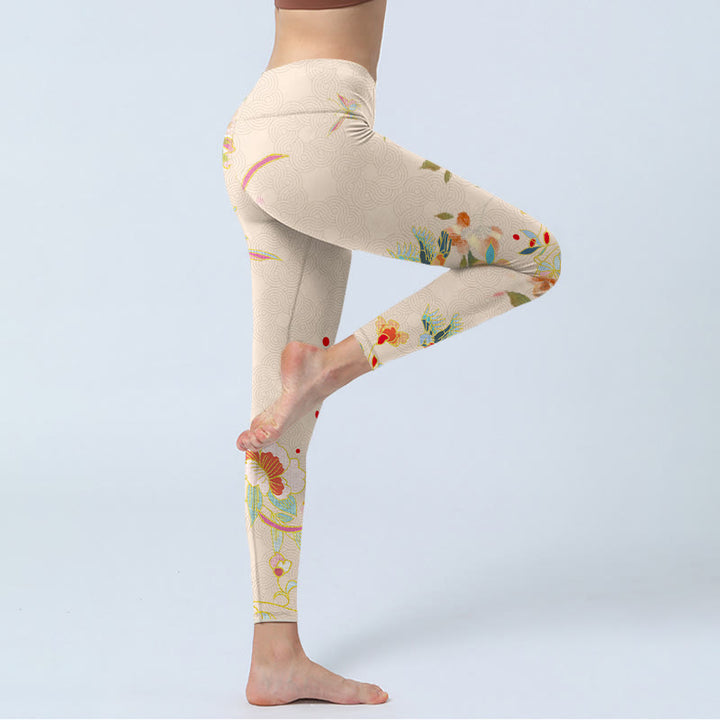 Buddha Stones Aprikose Schmetterling Pfingstrose Blumen Blätter Druck Gym Leggings Frauen Yoga Hosen