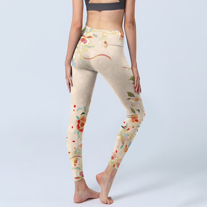 Buddha Stones Aprikose Schmetterling Pfingstrose Blumen Blätter Druck Gym Leggings Frauen Yoga Hosen