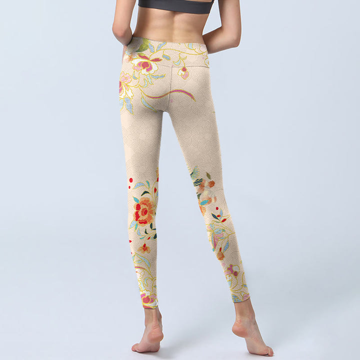 Buddha Stones Aprikose Schmetterling Pfingstrose Blumen Blätter Druck Gym Leggings Frauen Yoga Hosen