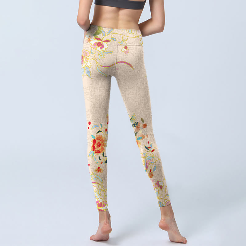 Buddha Stones Aprikose Schmetterling Pfingstrose Blumen Blätter Druck Gym Leggings Frauen Yoga Hosen - image 7