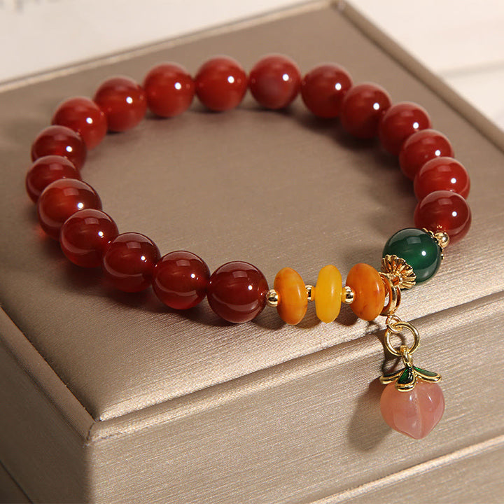 Buddha Stones Roter Achat Bernstein Pfirsich Charm Selbstakzeptanz Armband