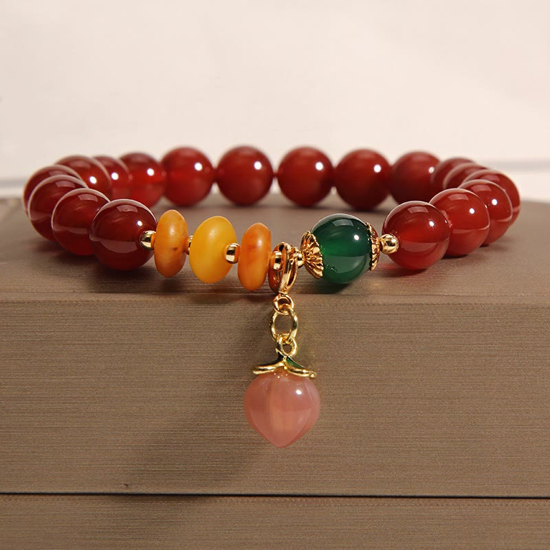 Buddha Stones Roter Achat Bernstein Pfirsich Charm Selbstakzeptanz Armband