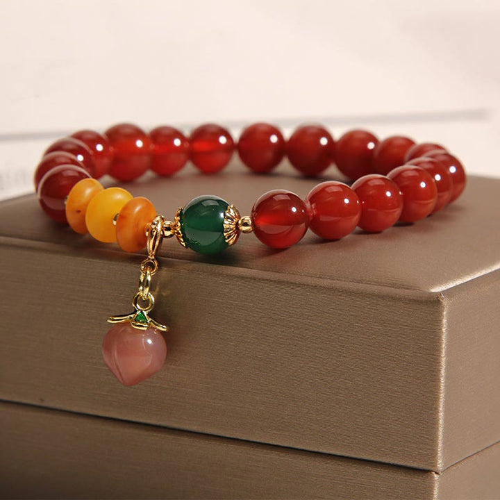 Buddha Stones Roter Achat Bernstein Pfirsich Charm Selbstakzeptanz Armband