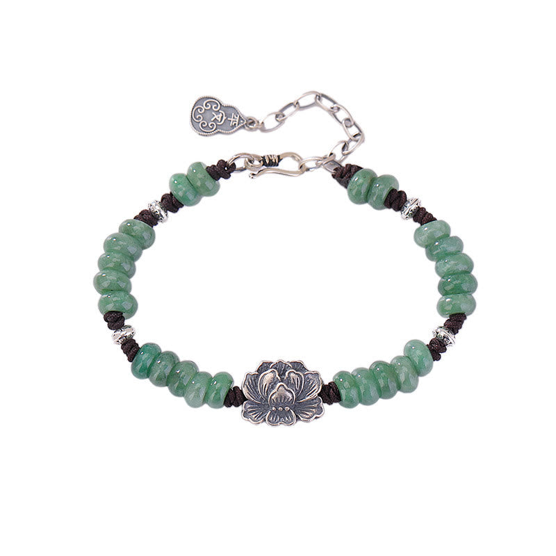 Buddha Stones 925 Sterling Silber Natur Jade Lotus Glück Frieden und Freude Armband