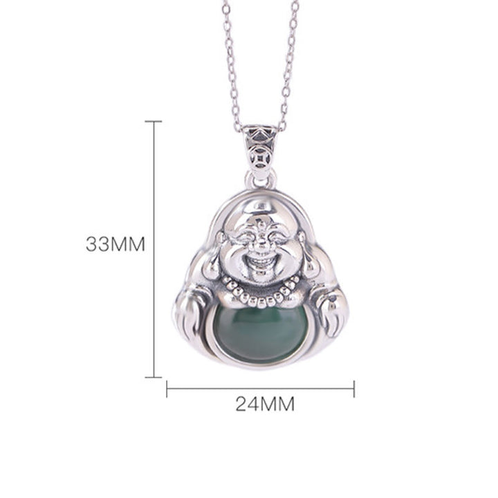 Buddha Stones 999 Sterling Silber Lachender Buddha Cyan Jade Lotus Erfolg Halskette Kettenanhänger - image 6