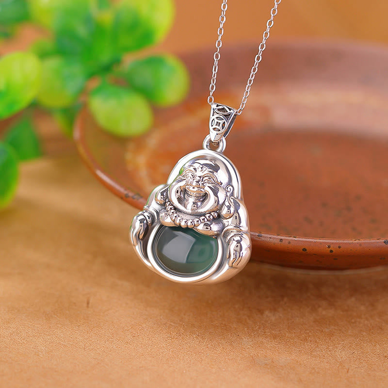 Buddha Stones 999 Sterling Silber Lachender Buddha Cyan Jade Lotus Erfolg Halskette Kettenanhänger - Cyan Jade (Erfolg ♥ Heilung) - image 1