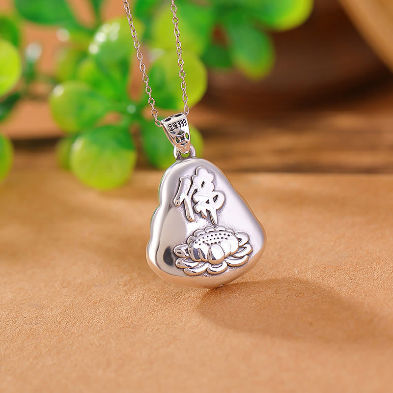 Buddha Stones 999 Sterling Silber Lachender Buddha Cyan Jade Lotus Erfolg Halskette Kettenanhänger - image 4
