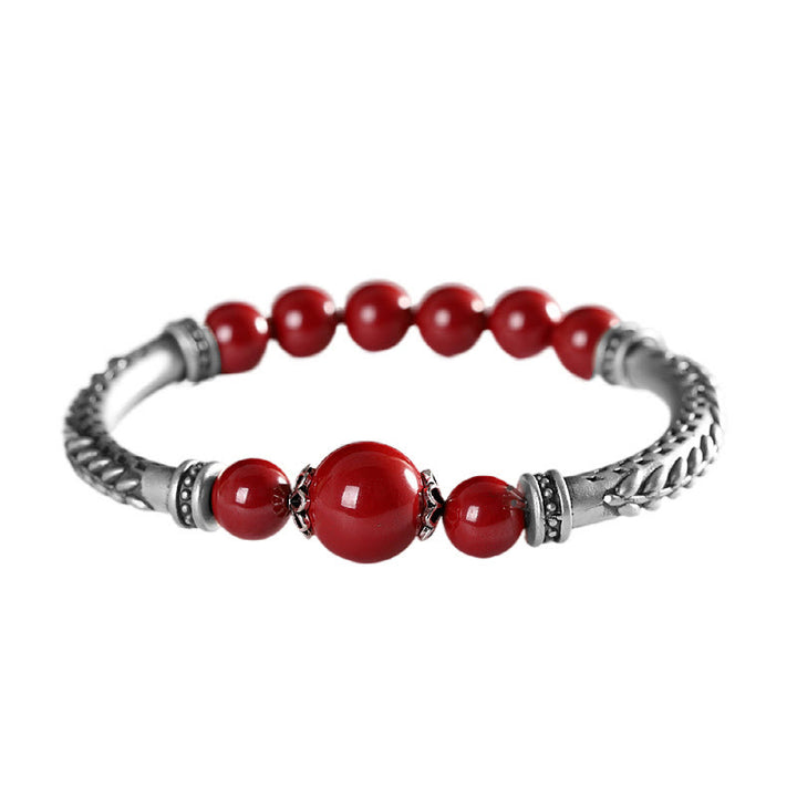 Buddha Stones 999 Sterling Silber Zinnober Weizen Ohren Segen Armband Armreif - image 6