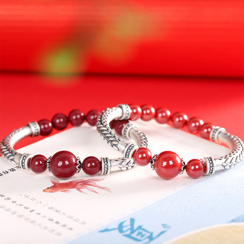 Buddha Stones 999 Sterling Silber Zinnober Weizen Ohren Segen Armband Armreif - image 14
