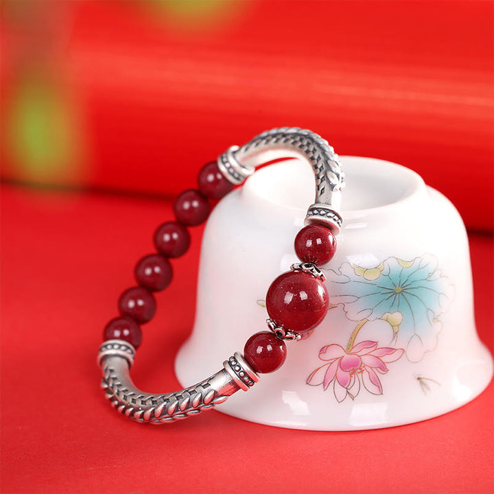Buddha Stones 999 Sterling Silber Zinnober Weizen Ohren Segen Armband Armreif - Zinnober (Handgelenkumfang: 14-16 cm) - image 9