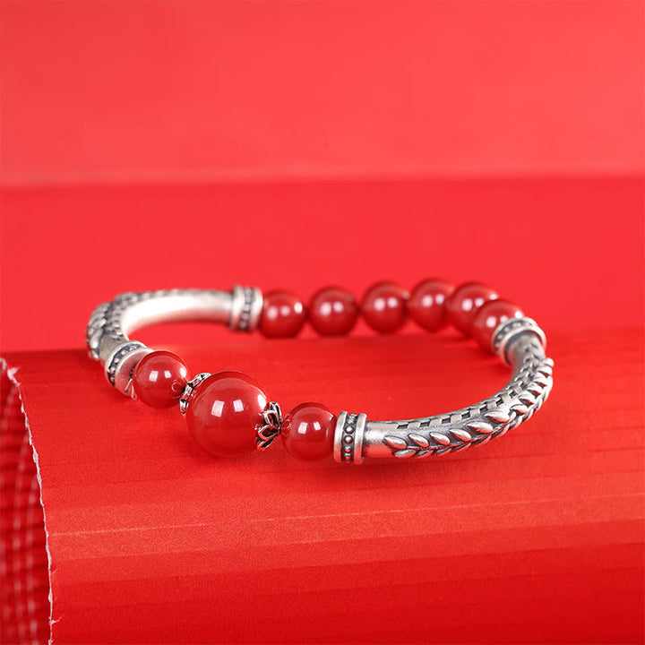 Buddha Stones 999 Sterling Silber Zinnober Weizen Ohren Segen Armband Armreif - image 4