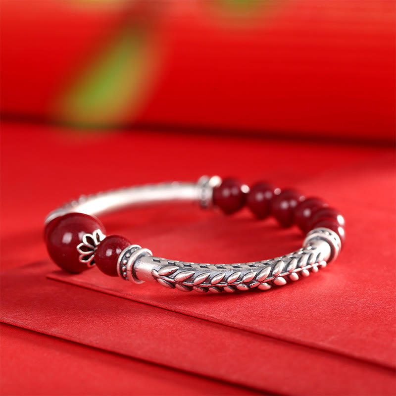 Buddha Stones 999 Sterling Silber Zinnober Weizen Ohren Segen Armband Armreif - image 10