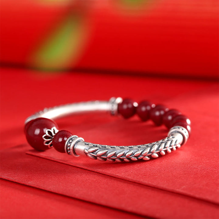 Buddha Stones 999 Sterling Silber Zinnober Weizen Ohren Segen Armband Armreif - image 10