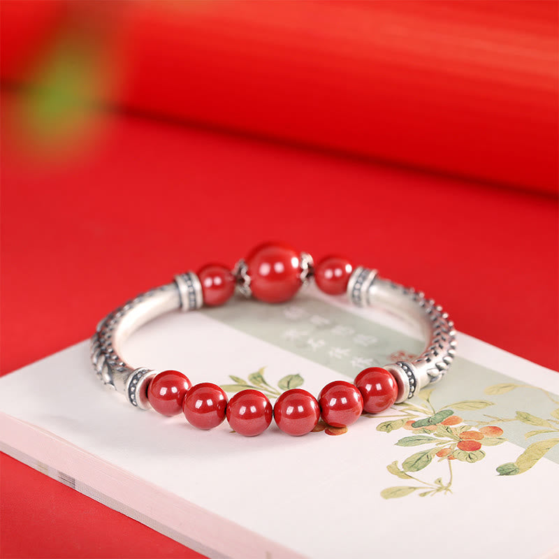 Buddha Stones 999 Sterling Silber Zinnober Weizen Ohren Segen Armband Armreif - image 2