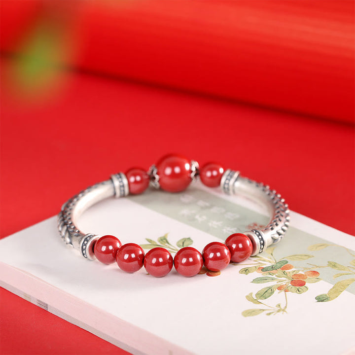 Buddha Stones 999 Sterling Silber Zinnober Weizen Ohren Segen Armband Armreif - image 2