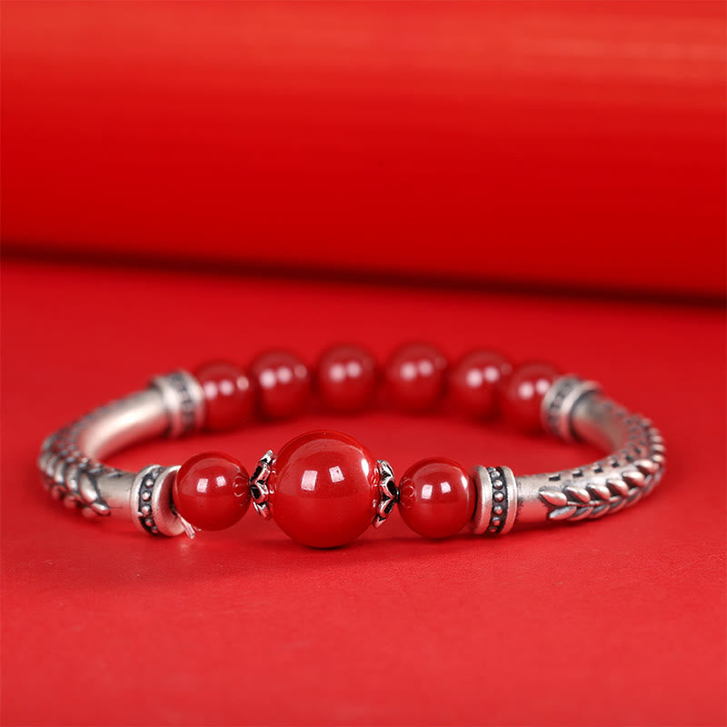 Buddha Stones 999 Sterling Silber Zinnober Weizen Ohren Segen Armband Armreif - image 5