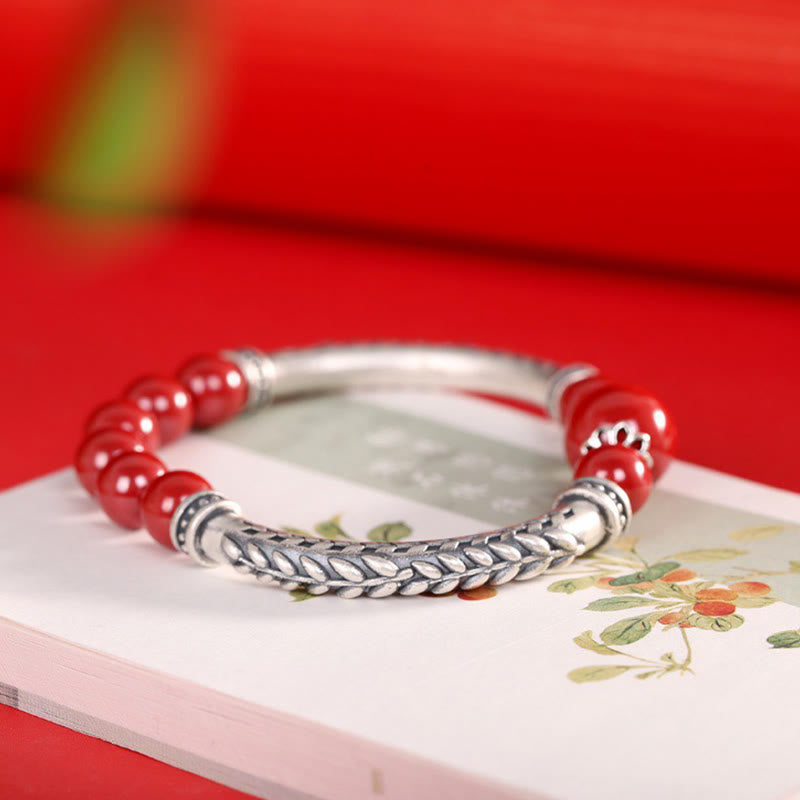 Buddha Stones 999 Sterling Silber Zinnober Weizen Ohren Segen Armband Armreif - image 3