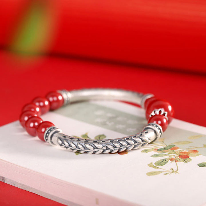 Buddha Stones 999 Sterling Silber Zinnober Weizen Ohren Segen Armband Armreif - image 3