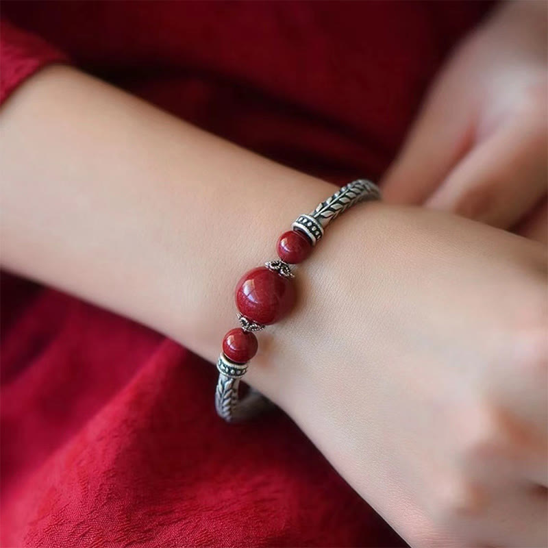 Buddha Stones 999 Sterling Silber Zinnober Weizen Ohren Segen Armband Armreif - image 11