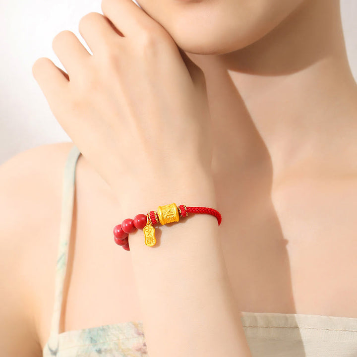 Buddha Stones 999 Sterling Silber Sechs Wahre Worte Om Mani Padme Hum Zinnober Segensschnur Armband - image 4