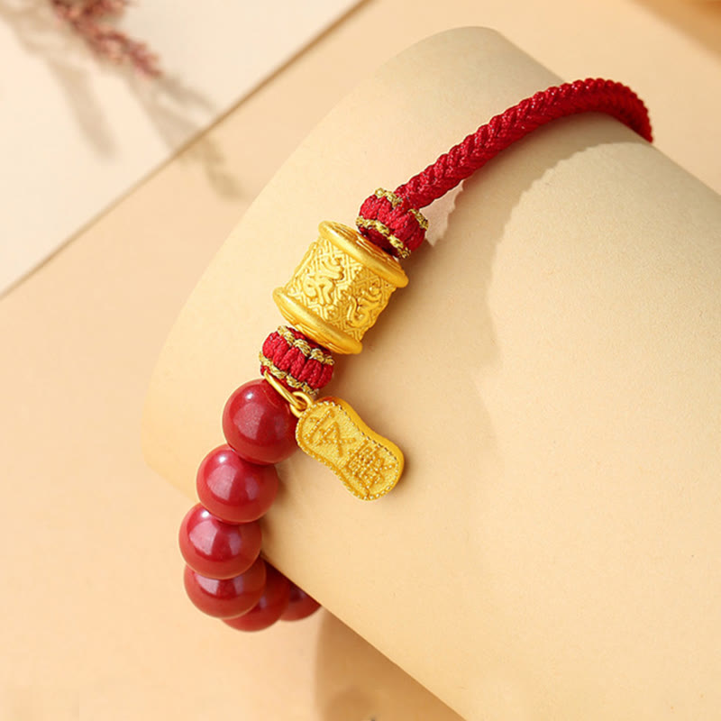 Buddha Stones 999 Sterling Silber Sechs Wahre Worte Om Mani Padme Hum Zinnober Segensschnur Armband - image 2