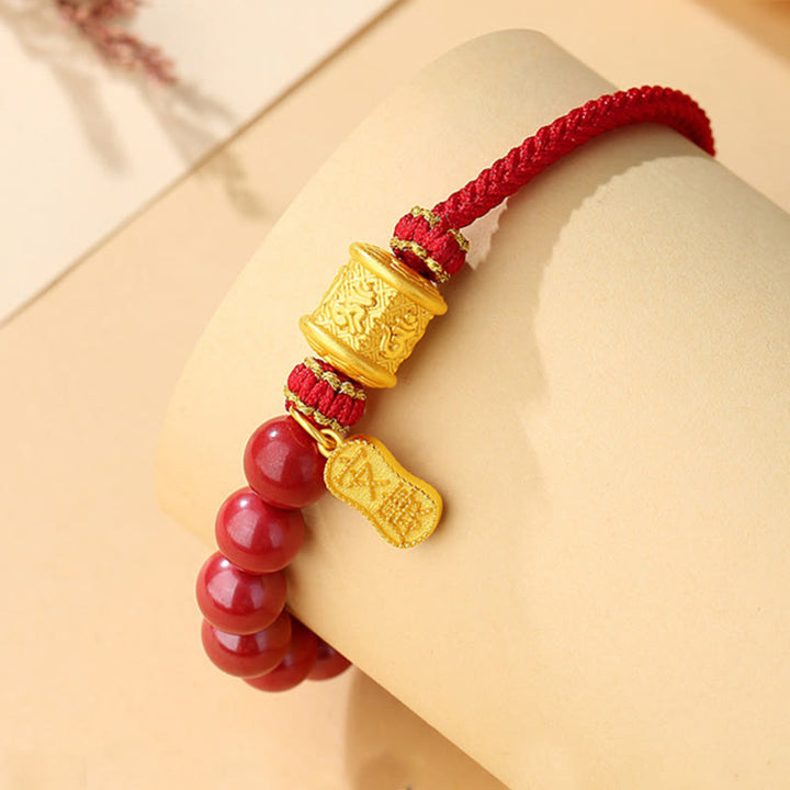 Buddha Stones 999 Sterling Silber Sechs Wahre Worte Om Mani Padme Hum Zinnober Segensschnur Armband - image 2