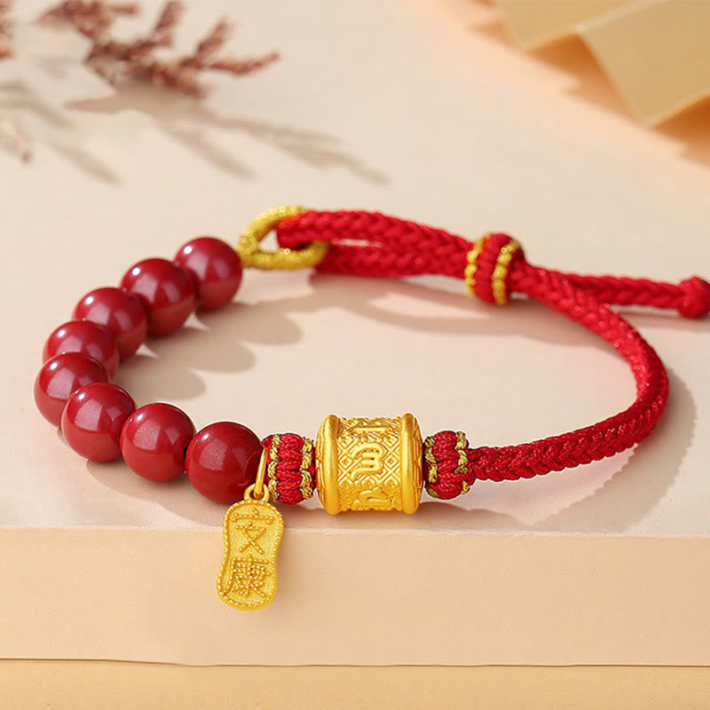 Buddha Stones 999 Sterling Silber Sechs Wahre Worte Om Mani Padme Hum Zinnober Segensschnur Armband - Zinnober (Handgelenkumfang: 14-25 cm) - image 0