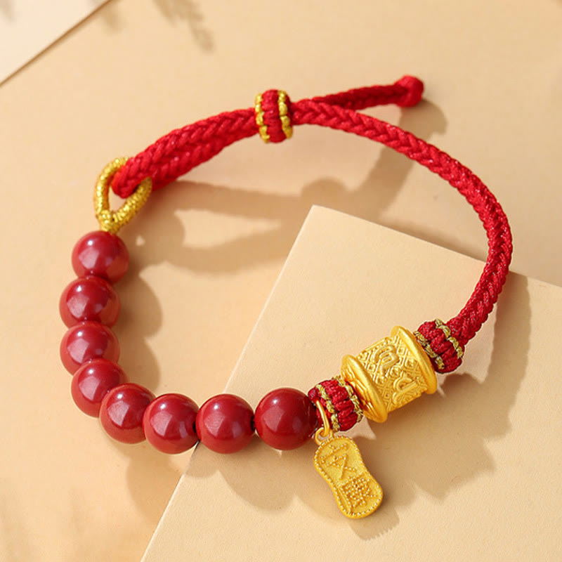 Buddha Stones 999 Sterling Silber Sechs Wahre Worte Om Mani Padme Hum Zinnober Segensschnur Armband - image 1