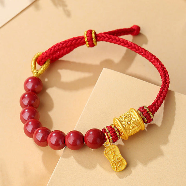 Buddha Stones 999 Sterling Silber Sechs Wahre Worte Om Mani Padme Hum Zinnober Segensschnur Armband - image 1