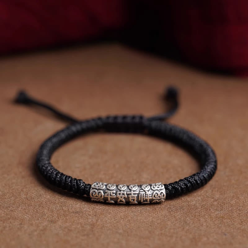 Buddha Stones , handgefertigt, 999 Sterlingsilber, Frieden und Glück, Om Mani Padme Hum, Glücksseil-Armband - Schwarz (Handgelenkumfang 14–20 cm) - Frieden und Glück - image 16