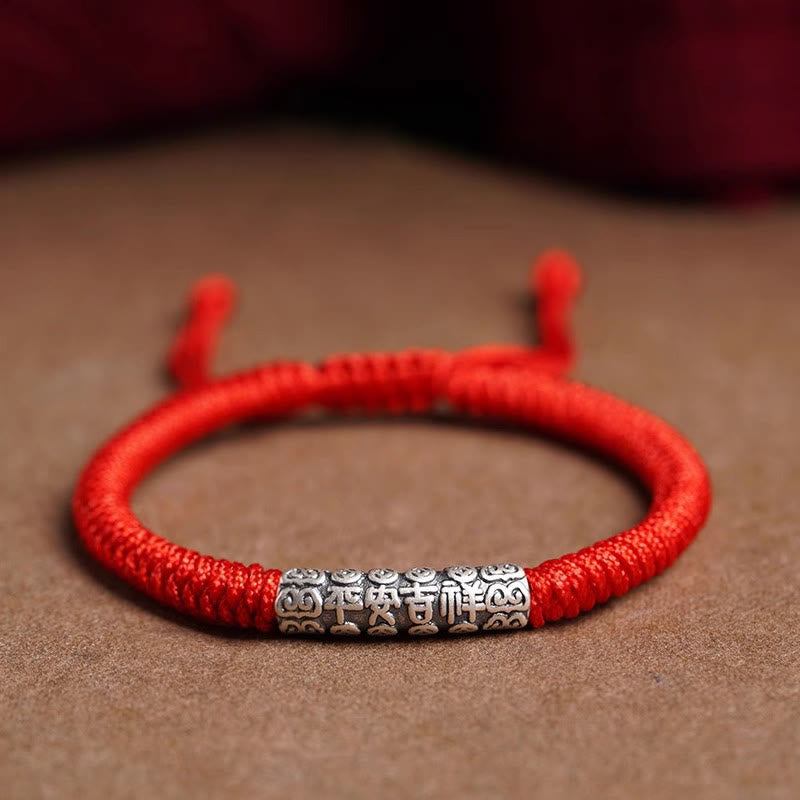 Buddha Stones , handgefertigt, 999 Sterlingsilber, Frieden und Glück, Om Mani Padme Hum, Glücksseil-Armband - Rot (Handgelenkumfang 14–20 cm) - Frieden und Glück - image 15
