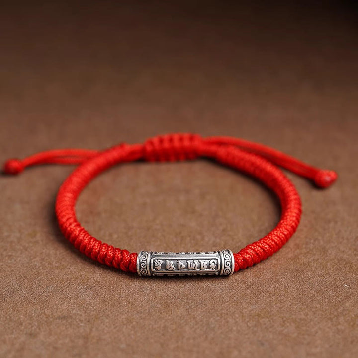 Buddha Stones , handgefertigt, 999 Sterlingsilber, Frieden und Glück, Om Mani Padme Hum, Glücksseil-Armband - Rot (Handgelenkumfang 14-20 cm) - Om Mani Padme Hum - image 18