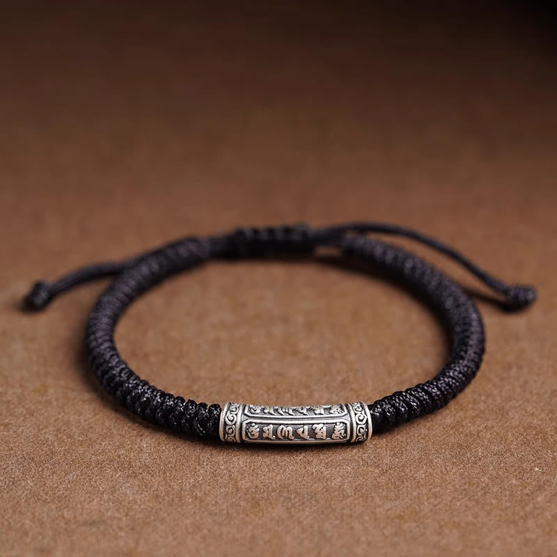 Buddha Stones , handgefertigt, 999 Sterlingsilber, Frieden und Glück, Om Mani Padme Hum, Glücksseil-Armband - Schwarz (Handgelenkumfang 14-20 cm) - Om Mani Padme Hum - image 19