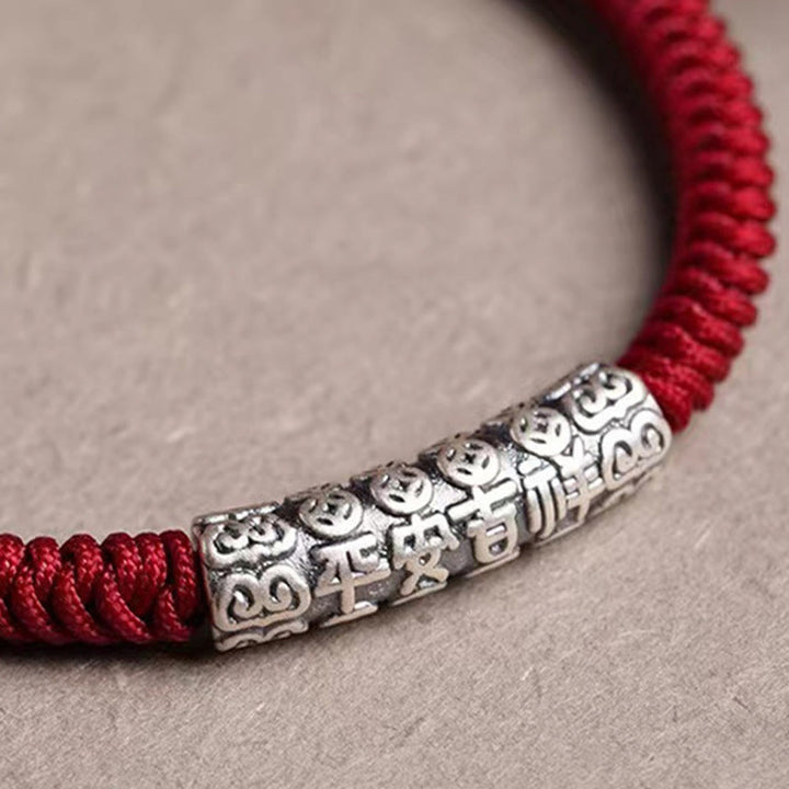 Buddha Stones , handgefertigt, 999 Sterlingsilber, Frieden und Glück, Om Mani Padme Hum, Glücksseil-Armband