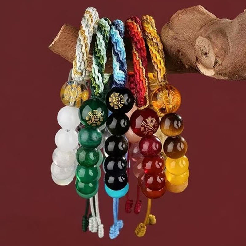 Buddha Stones, fünf Elemente, verschiedene Kristalle, Achat, Reichtum, Reinkarnation, Knoten, Zopfarmband