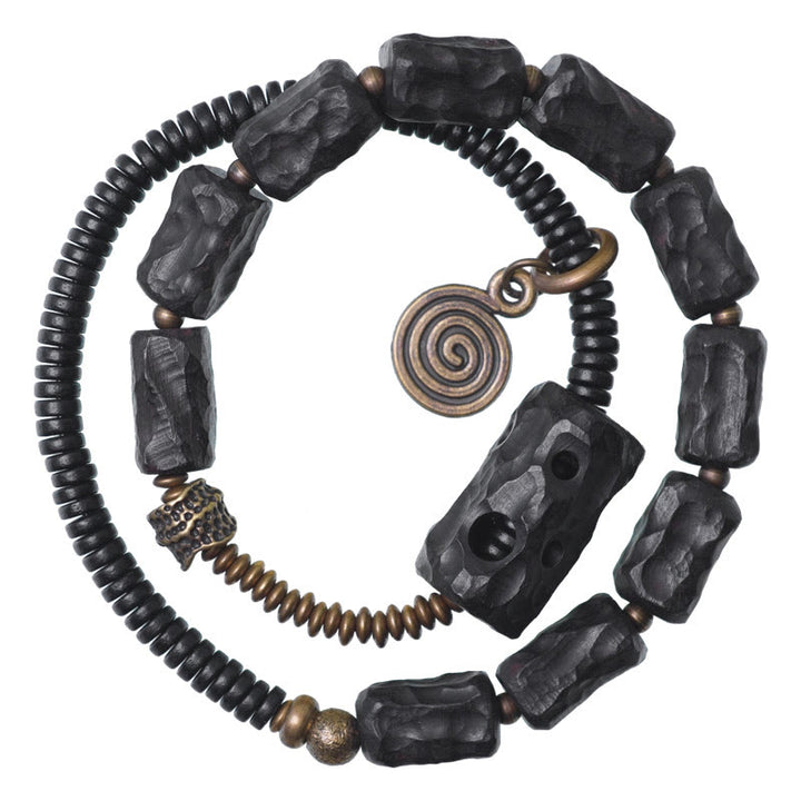 Buddha Stones, Ebenholz, Kupfer, Messing, roter Achat, Peace-Armband, doppelt gewickelt