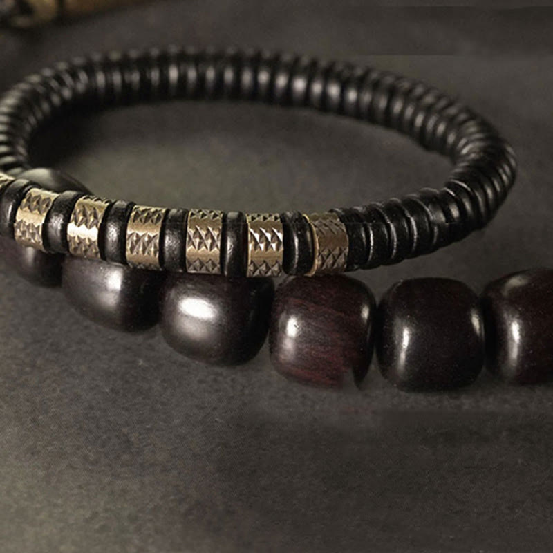 Buddha Stones, Ebenholz, Kupfer, Messing, Vintage-Perlenkegel, doppelt gewickeltes Balance-Armband