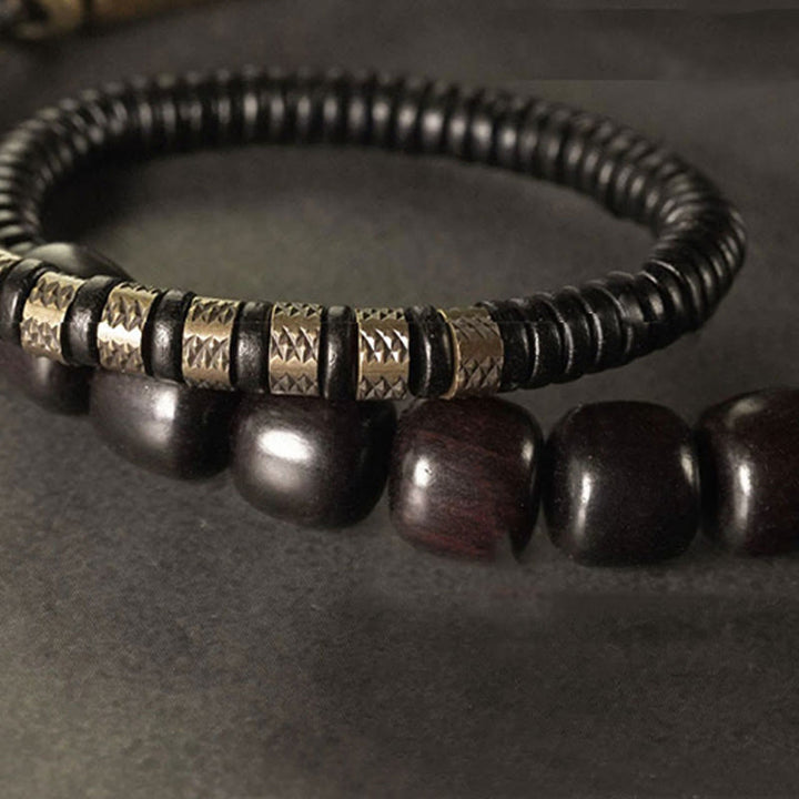 Buddha Stones, Ebenholz, Kupfer, Messing, Vintage-Perlenkegel, doppelt gewickeltes Balance-Armband