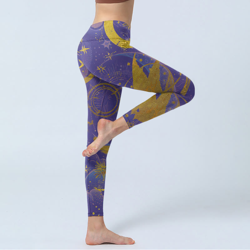 Buddha Stones Mond Sonne Sterne Druck Gym Leggings frauen Yoga Hosen