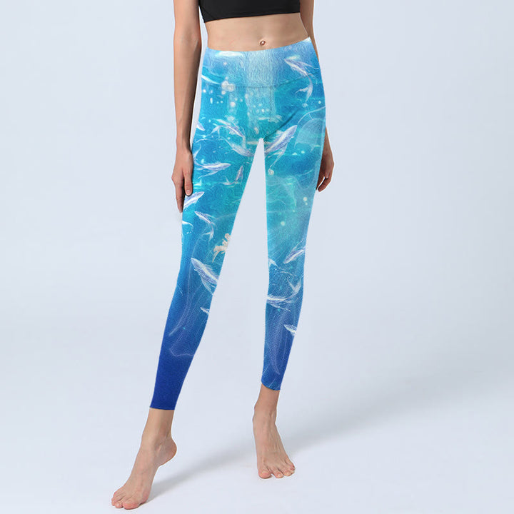 Buddha Stones Fisch im Ozean Druck Gym Leggings Damen Yoga Hose