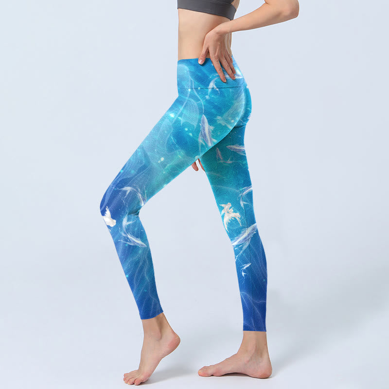 Buddha Stones Fisch im Ozean Druck Gym Leggings Damen Yoga Hose