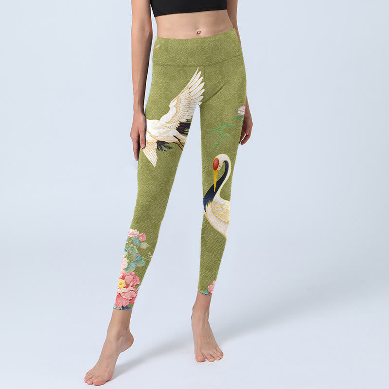 Buddha Stones ​​Hibiskus Vögel Bambus Druck Gym Leggings frauen Yoga Hosen - image 6