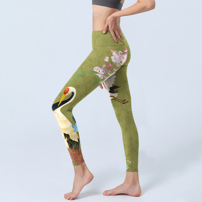 Buddha Stones Hibiskus Vögel Bambus Druck Gym Leggings frauen Yoga Hosen