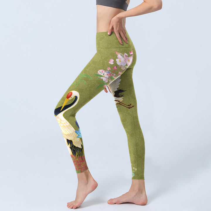 Buddha Stones Hibiskus Vögel Bambus Druck Gym Leggings frauen Yoga Hosen