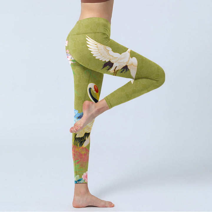 Buddha Stones Hibiskus Vögel Bambus Druck Gym Leggings frauen Yoga Hosen