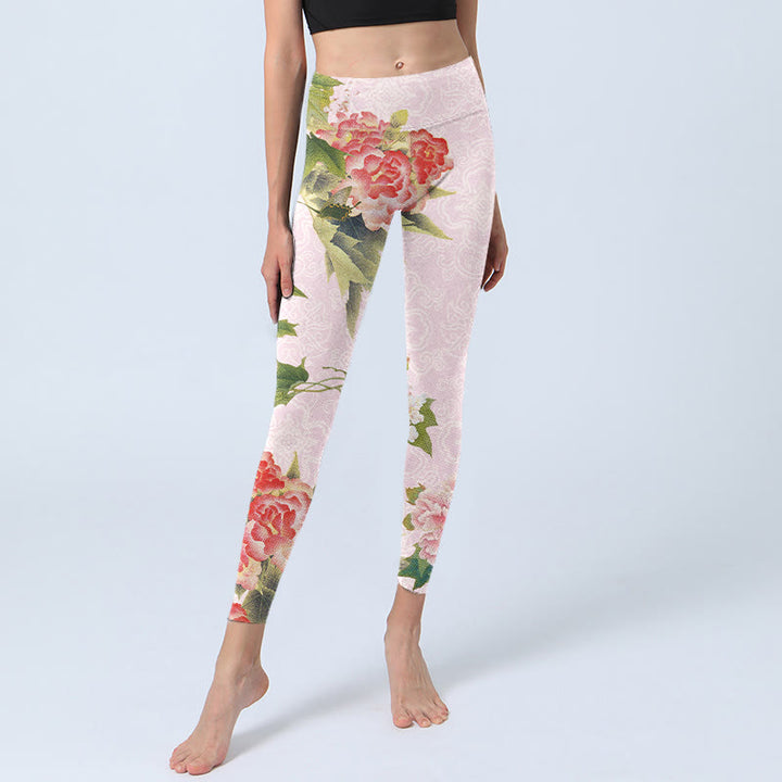 Buddha Stones Hibiskusblüten und Blätter Print Gym Leggings Damen Yogahose - image 6