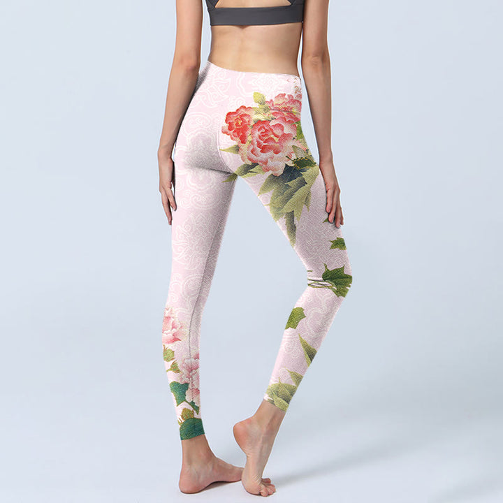 Buddha Stones Hibiskusblüten und Blätter Print Gym Leggings Damen Yogahose - image 5