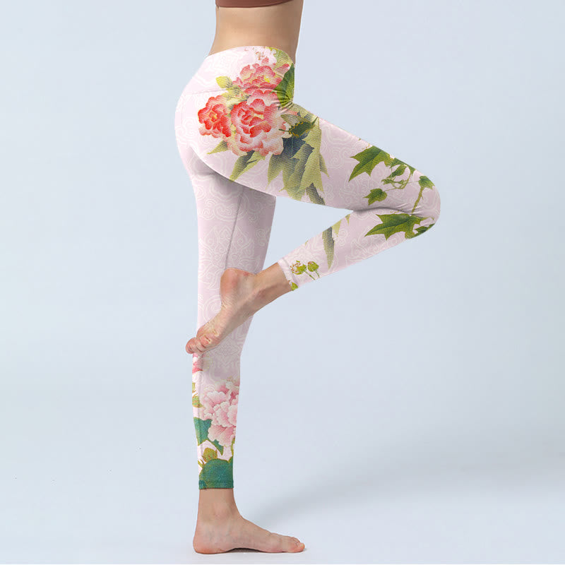 Buddha Stones Hibiskusblüten und Blätter Print Gym Leggings Damen Yogahose - image 4