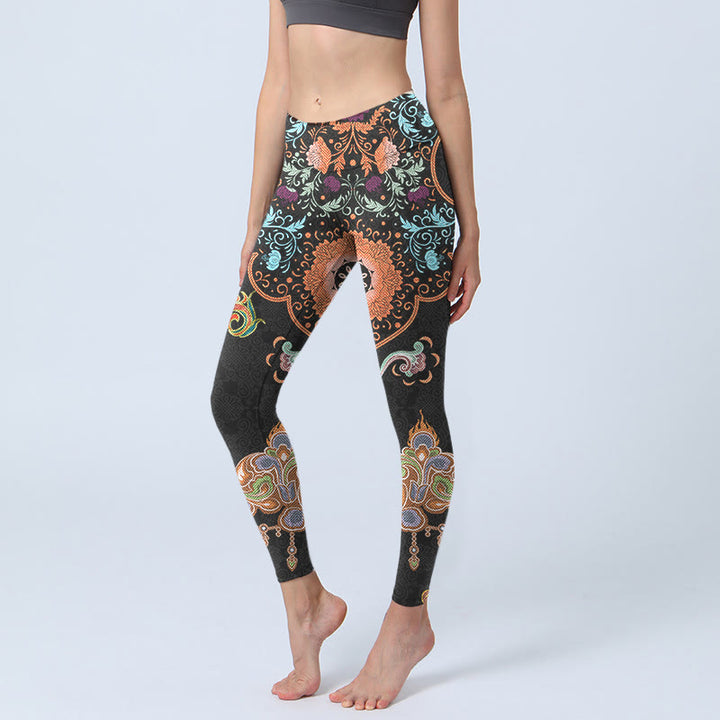 Buddha Stones ​​Mandala Auspicious Wolken Druck Gym Leggings Frauen Yoga Hosen - Schwarz - US18, UK/AU22, EU50 (4XL) - image 0