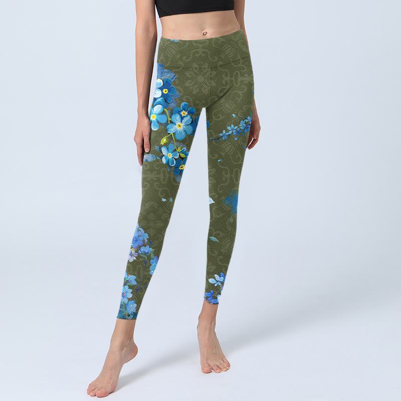 Buddha Stones Blau Blumen Schmetterlinge Druck Gym Leggings frauen Yoga Hosen